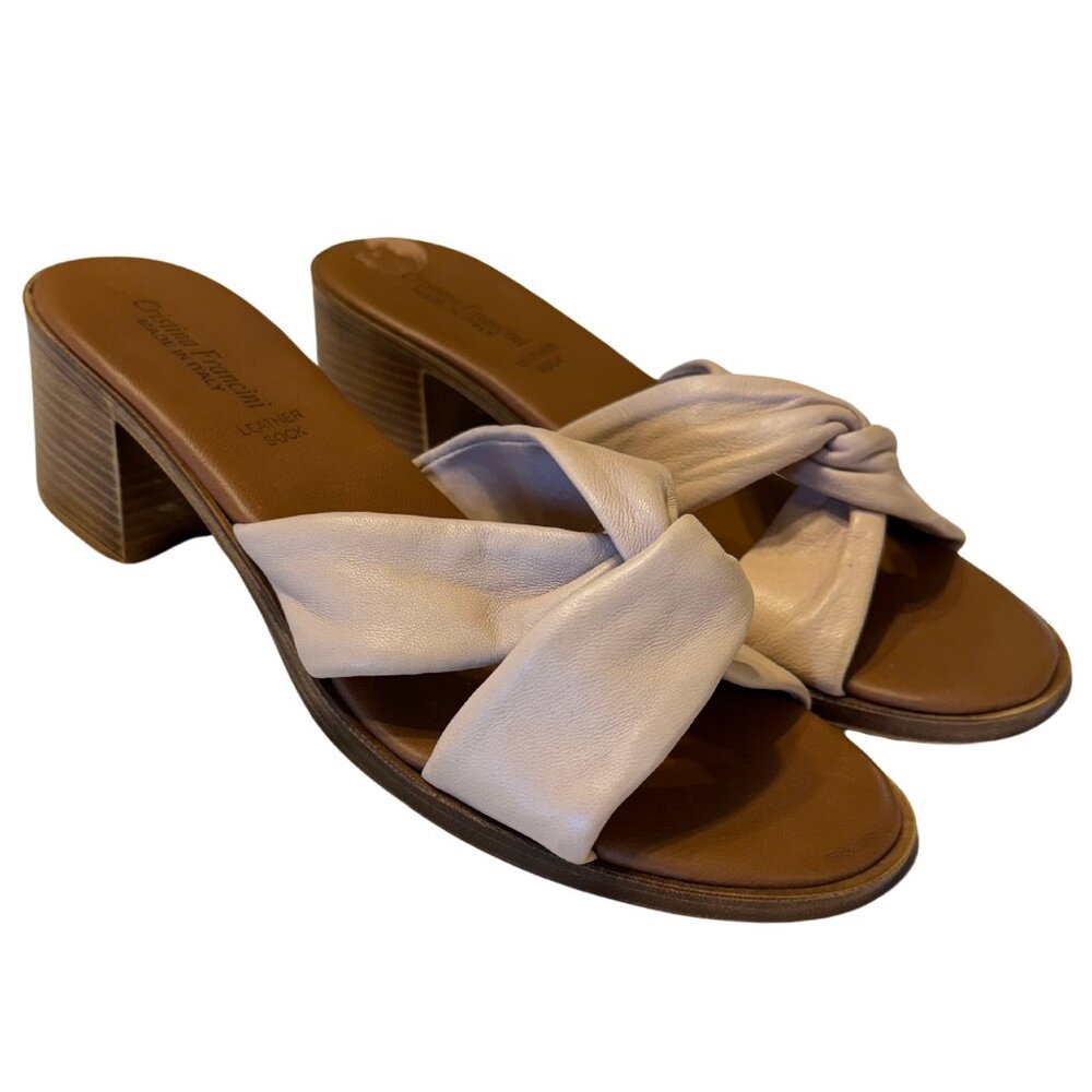 Cristina Francini Italian Leather Slip-On Heeled Sandals - Size 9